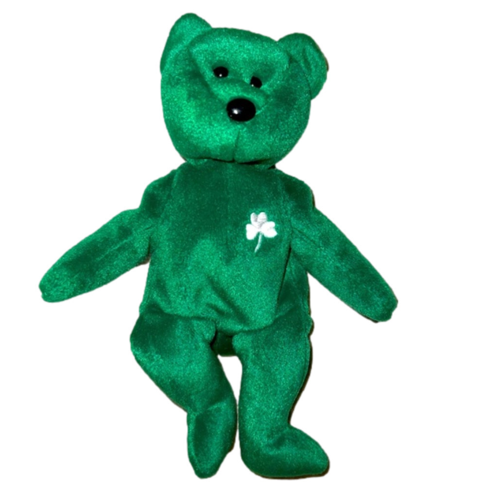 𝅺A big ‘o Irish ☘️ luck! TY Beanie Baby Erin Bear with Shamrock Retired 1997.